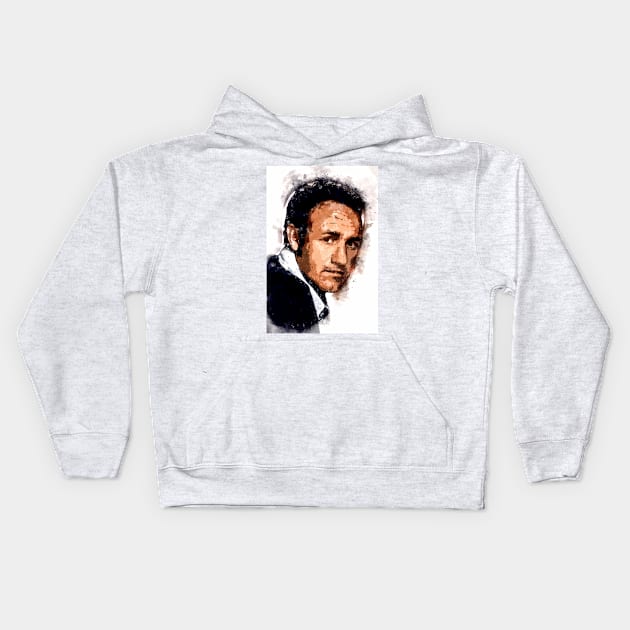 Gene Hackman Actor Portrait ✪ A Tribute to a LEGEND ✪ Abstract Watercolor Kids Hoodie by Naumovski